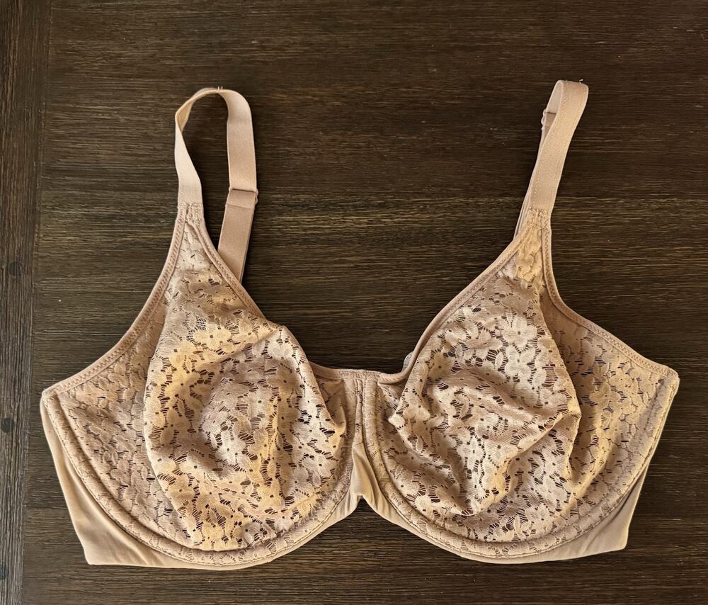 Chantelle Norah Molded Lace Bra 34DDD Beige Underwire Dark Nude Sheer
